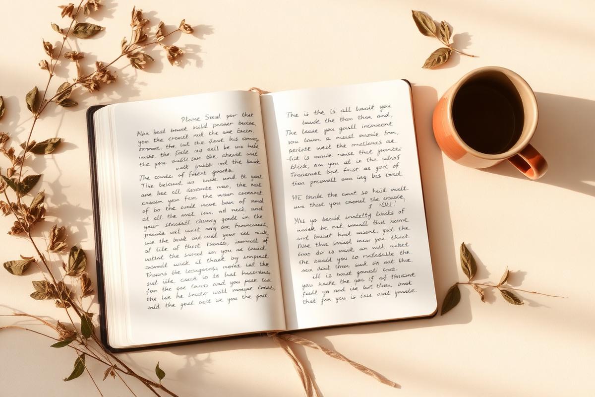 Open journal with handwritten notes and dried botanicals